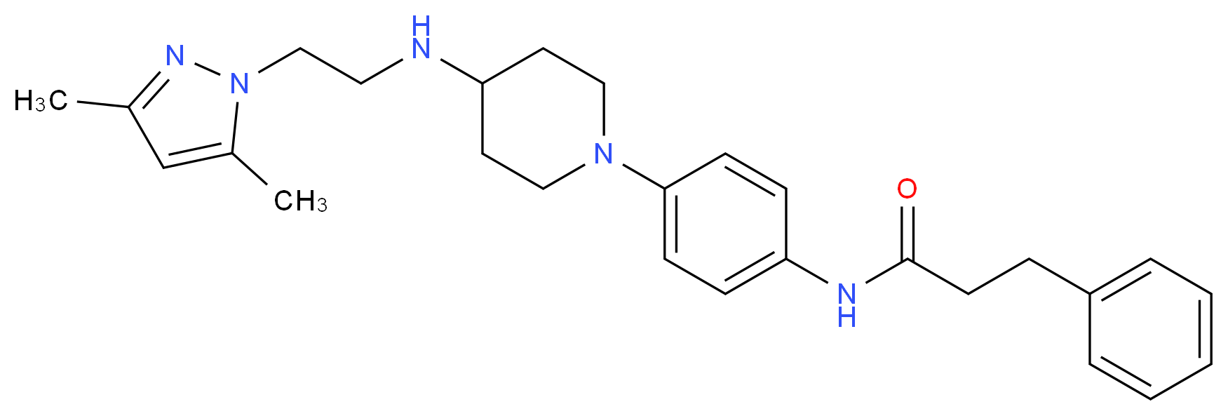 N-[4-(4-{[2-(3,5-dimethyl-1H-pyrazol-1-yl)ethyl]amino}-1-piperidinyl)phenyl]-3-phenylpropanamide_分子结构_CAS_)