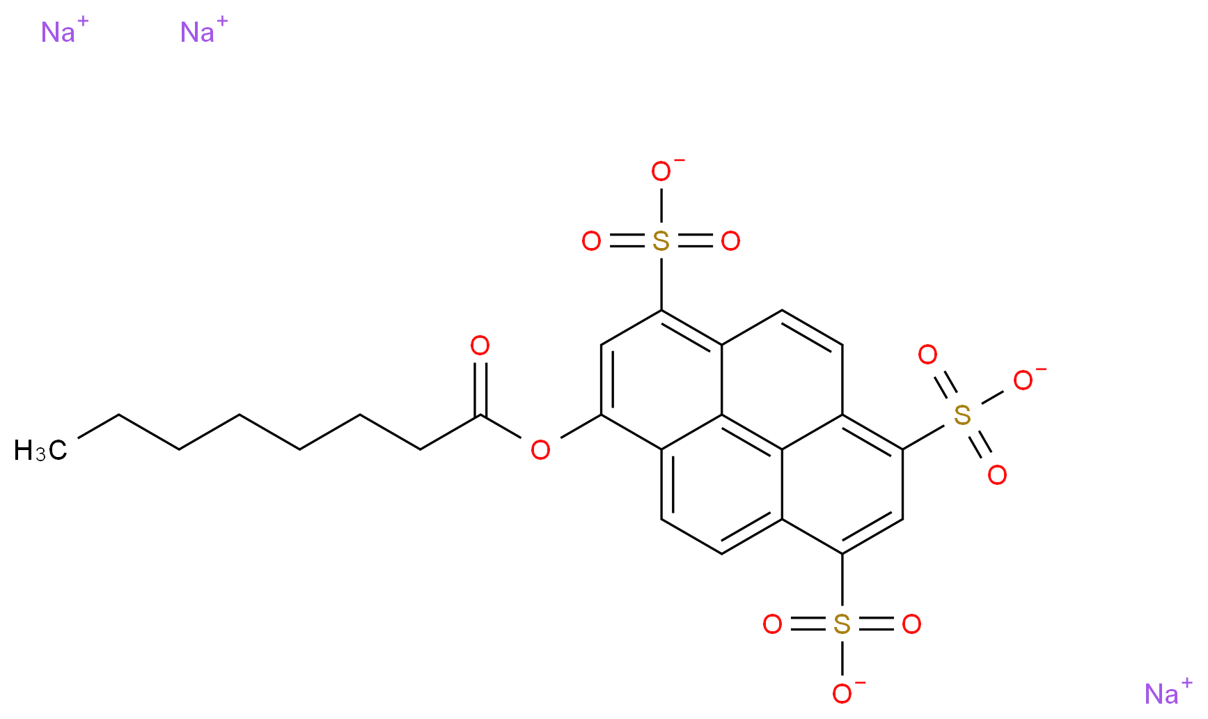 trisodium 8-(octanoyloxy)pyrene-1,3,6-trisulfonate_分子结构_CAS_115787-84-3