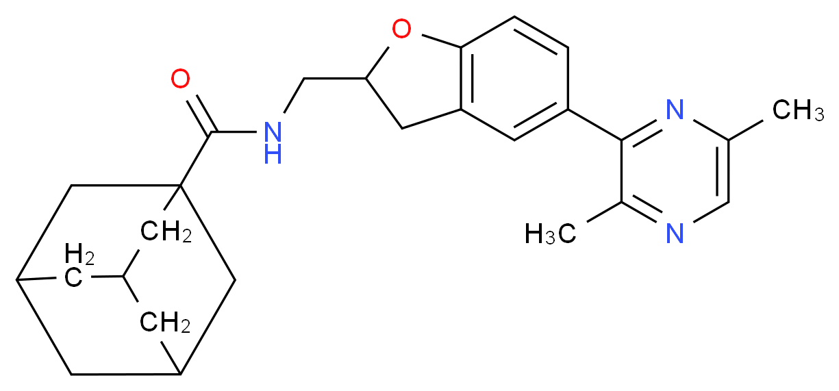 N-{[5-(3,6-dimethyl-2-pyrazinyl)-2,3-dihydro-1-benzofuran-2-yl]methyl}-1-adamantanecarboxamide_分子结构_CAS_)