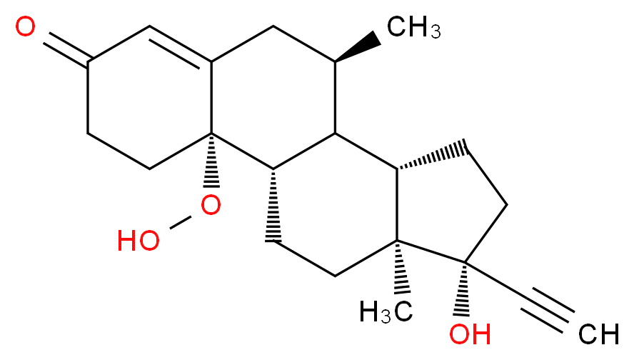 (1S,2S,9R,10S,11S,14R,15S)-14-ethynyl-2-hydroperoxy-14-hydroxy-9,15-dimethyltetracyclo[8.7.0.0<sup>2</sup>,<sup>7</sup>.0<sup>1</sup><sup>1</sup>,<sup>1</sup><sup>5</sup>]heptadec-6-en-5-one_分子结构_CAS_58-39-9