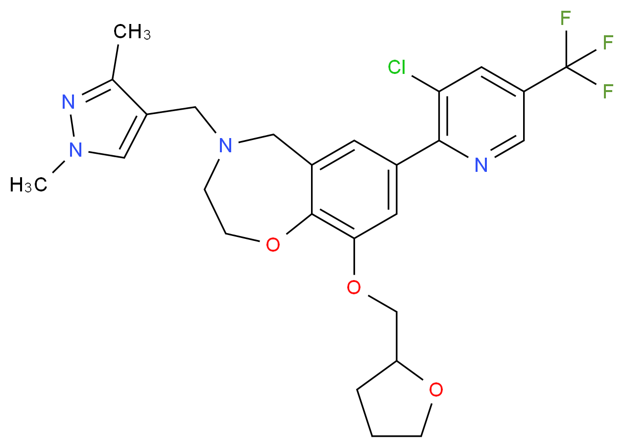 7-[3-chloro-5-(trifluoromethyl)-2-pyridinyl]-4-[(1,3-dimethyl-1H-pyrazol-4-yl)methyl]-9-(tetrahydro-2-furanylmethoxy)-2,3,4,5-tetrahydro-1,4-benzoxazepine_分子结构_CAS_)