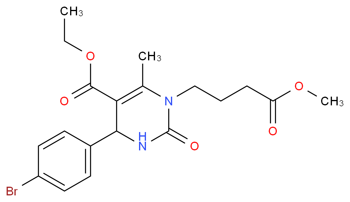 ethyl 4-(4-bromophenyl)-1-(4-methoxy-4-oxobutyl)-6-methyl-2-oxo-1,2,3,4-tetrahydropyrimidine-5-carboxylate_分子结构_CAS_1010820-68-4