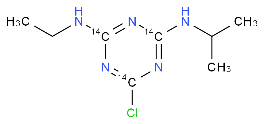 6-chloro-2-N-ethyl-4-N-(propan-2-yl)(2,4,6-<sup>1</sup><sup>4</sup>C<sub>3</sub>)-1,3,5-triazine-2,4-diamine_分子结构_CAS_102029-43-6