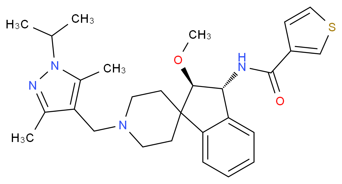 N-{(2R*,3R*)-1'-[(1-isopropyl-3,5-dimethyl-1H-pyrazol-4-yl)methyl]-2-methoxy-2,3-dihydrospiro[indene-1,4'-piperidin]-3-yl}-3-thiophenecarboxamide_分子结构_CAS_)