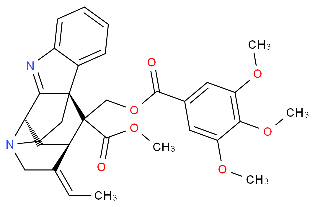 methyl (1S,10S,12R,13E)-13-ethylidene-18-[(3,4,5-trimethoxybenzoyloxy)methyl]-8,15-diazapentacyclo[10.5.1.0<sup>1</sup>,<sup>9</sup>.0<sup>2</sup>,<sup>7</sup>.0<sup>1</sup><sup>0</sup>,<sup>1</sup><sup>5</sup>]octadeca-2,4,6,8-tetraene-18-carboxylate_分子结构_CAS_85769-33-1