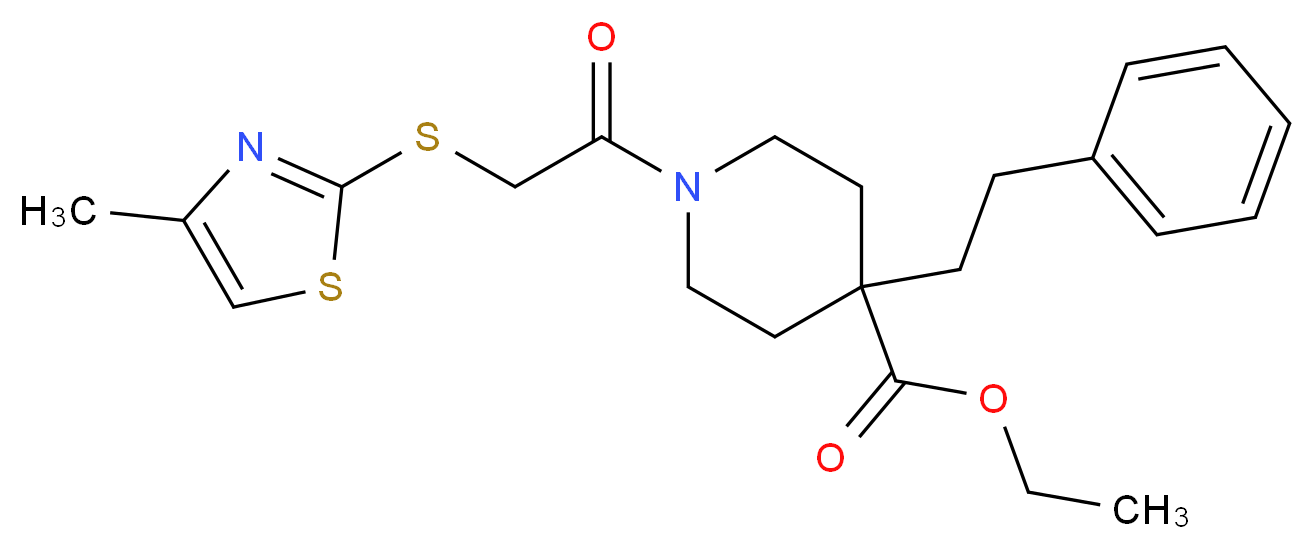 ethyl 1-{[(4-methyl-1,3-thiazol-2-yl)thio]acetyl}-4-(2-phenylethyl)-4-piperidinecarboxylate_分子结构_CAS_)