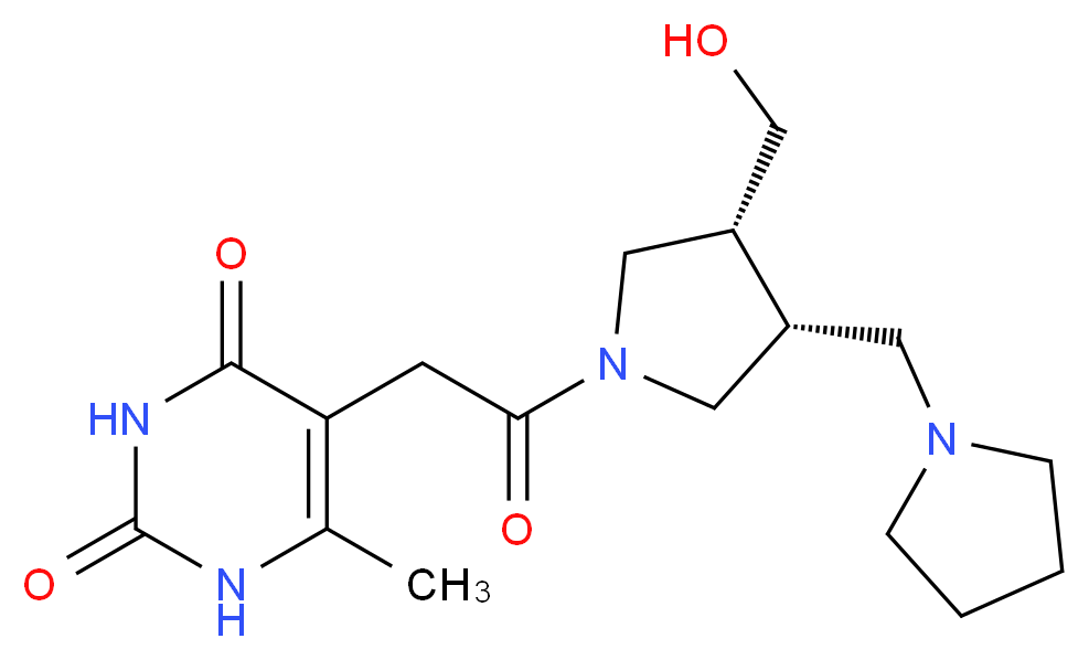 5-{2-[(3R*,4R*)-3-(hydroxymethyl)-4-(pyrrolidin-1-ylmethyl)pyrrolidin-1-yl]-2-oxoethyl}-6-methylpyrimidine-2,4(1H,3H)-dione_分子结构_CAS_)