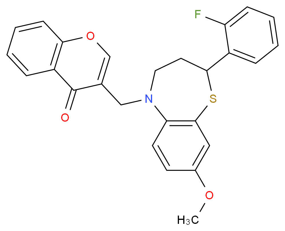 3-{[2-(2-fluorophenyl)-8-methoxy-3,4-dihydro-1,5-benzothiazepin-5(2H)-yl]methyl}-4H-chromen-4-one_分子结构_CAS_)