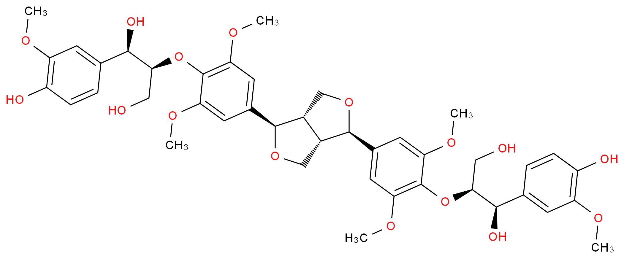 (1R,2S)-2-{4-[(1R,3aS,4R,6aS)-4-(4-{[(1R,2S)-1,3-dihydroxy-1-(4-hydroxy-3-methoxyphenyl)propan-2-yl]oxy}-3,5-dimethoxyphenyl)-hexahydrofuro[3,4-c]furan-1-yl]-2,6-dimethoxyphenoxy}-1-(4-hydroxy-3-methoxyphenyl)propane-1,3-diol_分子结构_CAS_95732-59-5