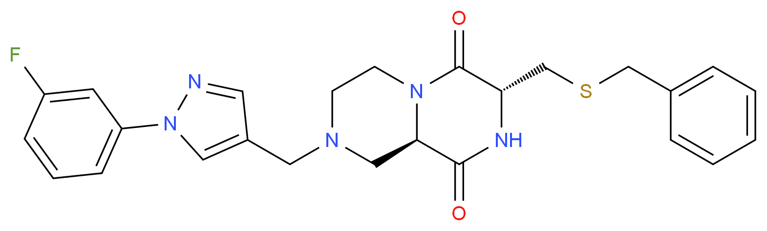 (3R,9aR)-3-[(benzylthio)methyl]-8-{[1-(3-fluorophenyl)-1H-pyrazol-4-yl]methyl}tetrahydro-2H-pyrazino[1,2-a]pyrazine-1,4(3H,6H)-dione_分子结构_CAS_)