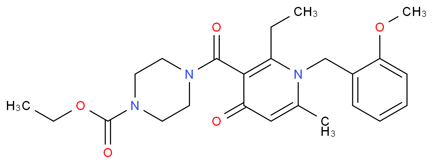 ethyl 4-{[2-ethyl-1-(2-methoxybenzyl)-6-methyl-4-oxo-1,4-dihydro-3-pyridinyl]carbonyl}-1-piperazinecarboxylate_分子结构_CAS_)