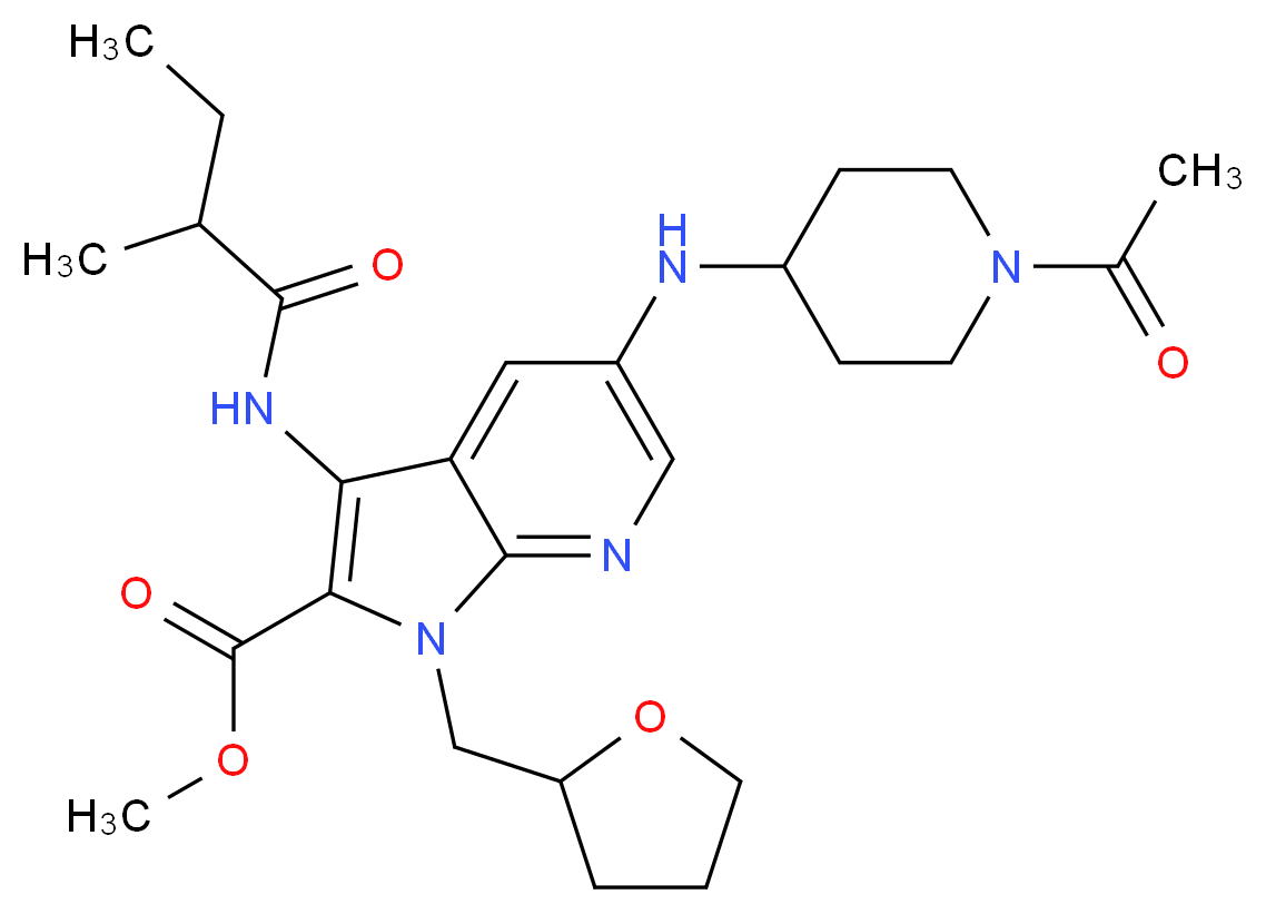 methyl 5-[(1-acetyl-4-piperidinyl)amino]-3-[(2-methylbutanoyl)amino]-1-(tetrahydro-2-furanylmethyl)-1H-pyrrolo[2,3-b]pyridine-2-carboxylate_分子结构_CAS_)