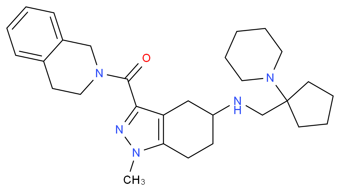 3-(3,4-dihydro-2(1H)-isoquinolinylcarbonyl)-1-methyl-N-{[1-(1-piperidinyl)cyclopentyl]methyl}-4,5,6,7-tetrahydro-1H-indazol-5-amine_分子结构_CAS_)