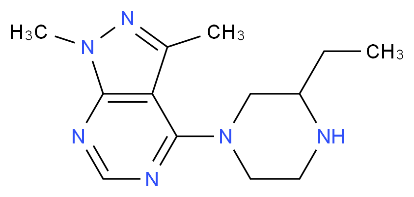 4-(3-ethyl-1-piperazinyl)-1,3-dimethyl-1H-pyrazolo[3,4-d]pyrimidine_分子结构_CAS_)