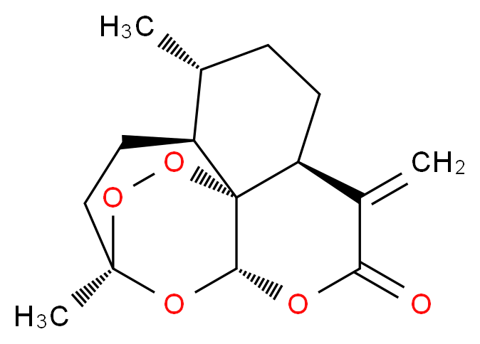 (1R,4S,5R,8S,12S,13R)-1,5-dimethyl-9-methylidene-11,14,15,16-tetraoxatetracyclo[10.3.1.0<sup>4</sup>,<sup>1</sup><sup>3</sup>.0<sup>8</sup>,<sup>1</sup><sup>3</sup>]hexadecan-10-one_分子结构_CAS_101020-89-7