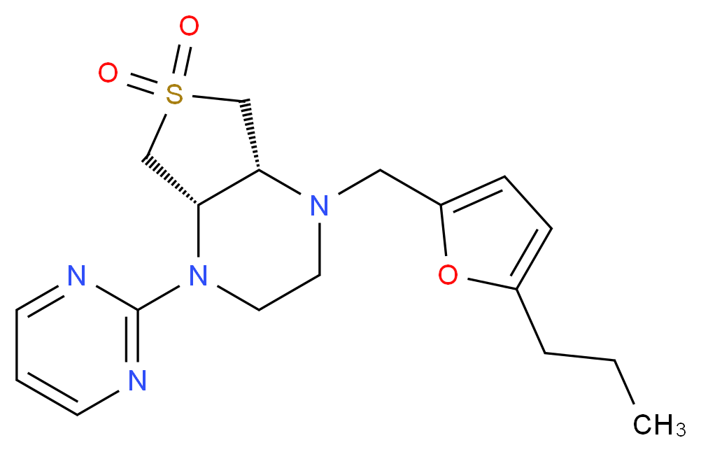 (4aS*,7aR*)-1-[(5-propyl-2-furyl)methyl]-4-pyrimidin-2-yloctahydrothieno[3,4-b]pyrazine 6,6-dioxide_分子结构_CAS_)