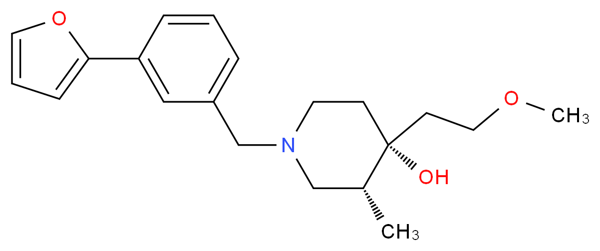 (3R*,4R*)-1-[3-(2-furyl)benzyl]-4-(2-methoxyethyl)-3-methylpiperidin-4-ol_分子结构_CAS_)