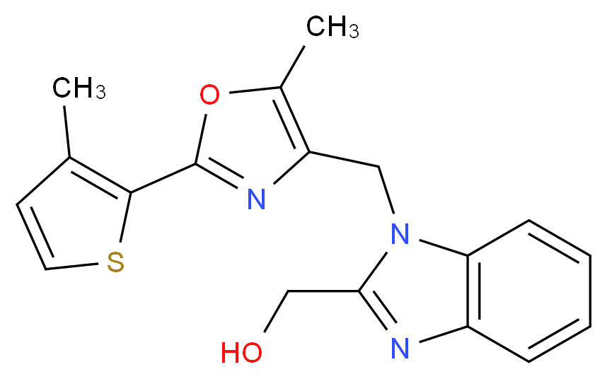 (1-{[5-methyl-2-(3-methyl-2-thienyl)-1,3-oxazol-4-yl]methyl}-1H-benzimidazol-2-yl)methanol_分子结构_CAS_)