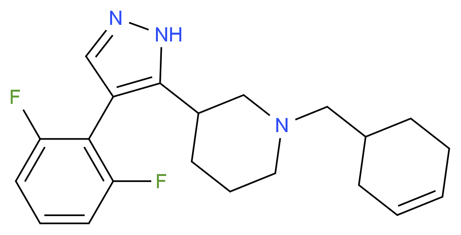 1-(3-cyclohexen-1-ylmethyl)-3-[4-(2,6-difluorophenyl)-1H-pyrazol-5-yl]piperidine_分子结构_CAS_)