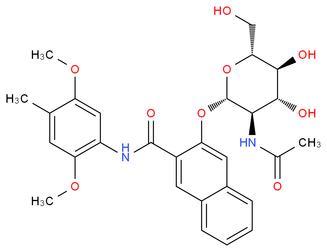 N-(2,5-dimethoxy-4-methylphenyl)-3-{[(2S,3R,4R,5S,6R)-3-acetamido-4,5-dihydroxy-6-(hydroxymethyl)oxan-2-yl]oxy}naphthalene-2-carboxamide_分子结构_CAS_58225-96-0