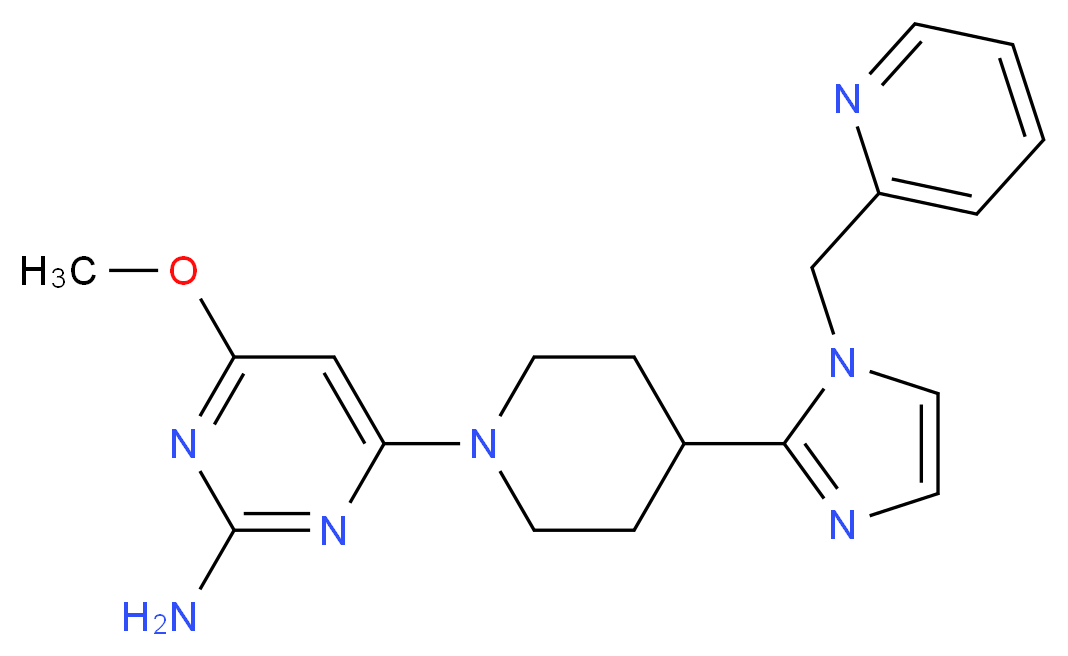 4-methoxy-6-{4-[1-(2-pyridinylmethyl)-1H-imidazol-2-yl]-1-piperidinyl}-2-pyrimidinamine_分子结构_CAS_)