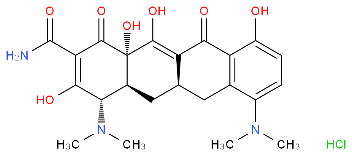 (4S,4aS,5aR,12aS)-4,7-bis(dimethylamino)-3,10,12,12a-tetrahydroxy-1,11-dioxo-1,4,4a,5,5a,6,11,12a-octahydrotetracene-2-carboxamide hydrochloride_分子结构_CAS_13614-98-7