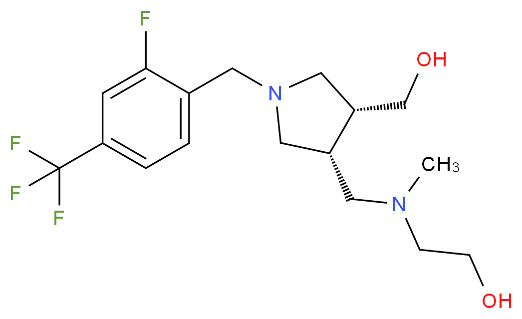 2-[{[(3R*,4R*)-1-[2-fluoro-4-(trifluoromethyl)benzyl]-4-(hydroxymethyl)pyrrolidin-3-yl]methyl}(methyl)amino]ethanol_分子结构_CAS_)