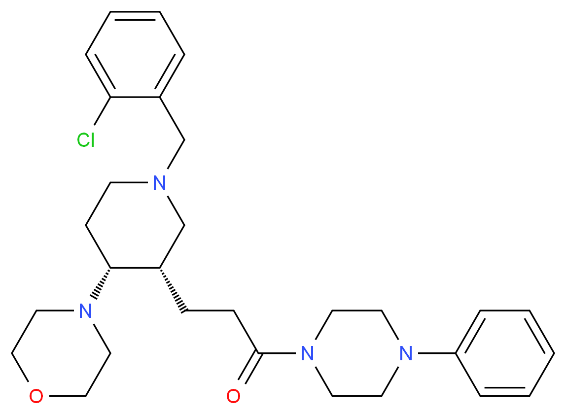4-{(3S*,4R*)-1-(2-chlorobenzyl)-3-[3-oxo-3-(4-phenyl-1-piperazinyl)propyl]-4-piperidinyl}morpholine_分子结构_CAS_)