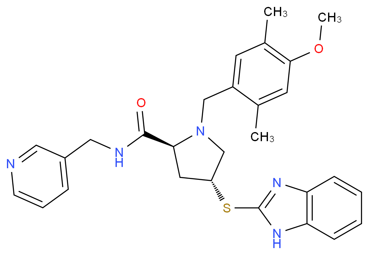 (4R)-4-(1H-benzimidazol-2-ylthio)-1-(4-methoxy-2,5-dimethylbenzyl)-N-(3-pyridinylmethyl)-L-prolinamide_分子结构_CAS_)