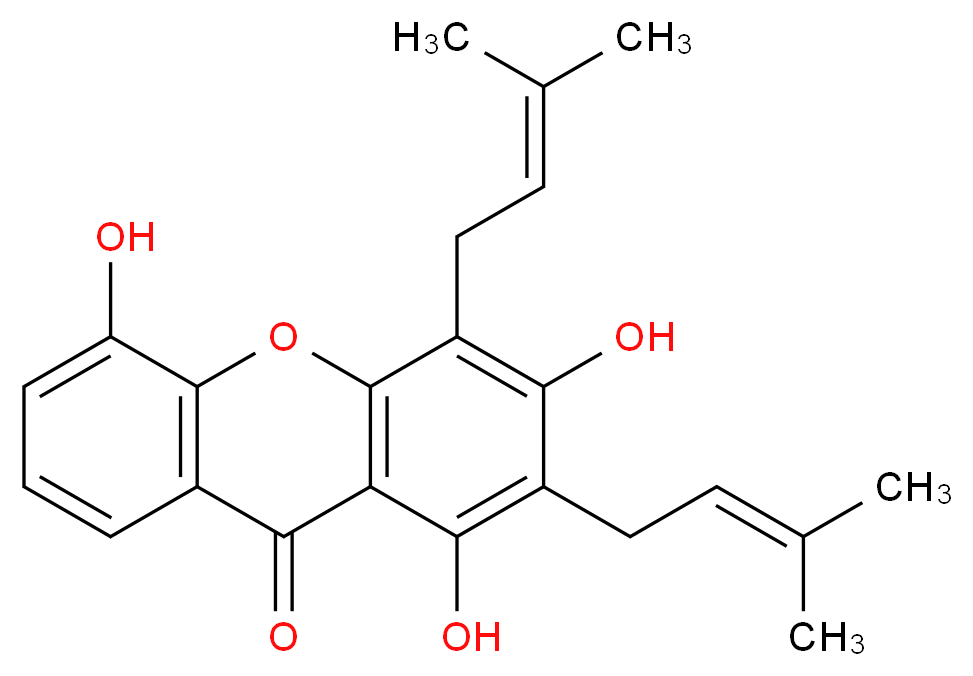 1,3,5-trihydroxy-2,4-bis(3-methylbut-2-en-1-yl)-9H-xanthen-9-one_分子结构_CAS_33390-41-9