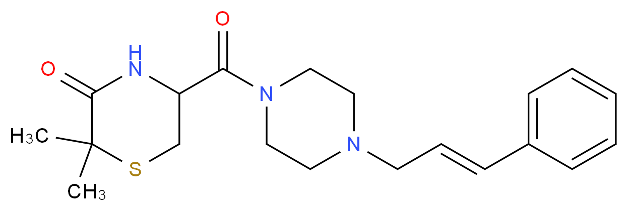 2,2-dimethyl-5-({4-[(2E)-3-phenylprop-2-en-1-yl]piperazin-1-yl}carbonyl)thiomorpholin-3-one_分子结构_CAS_)