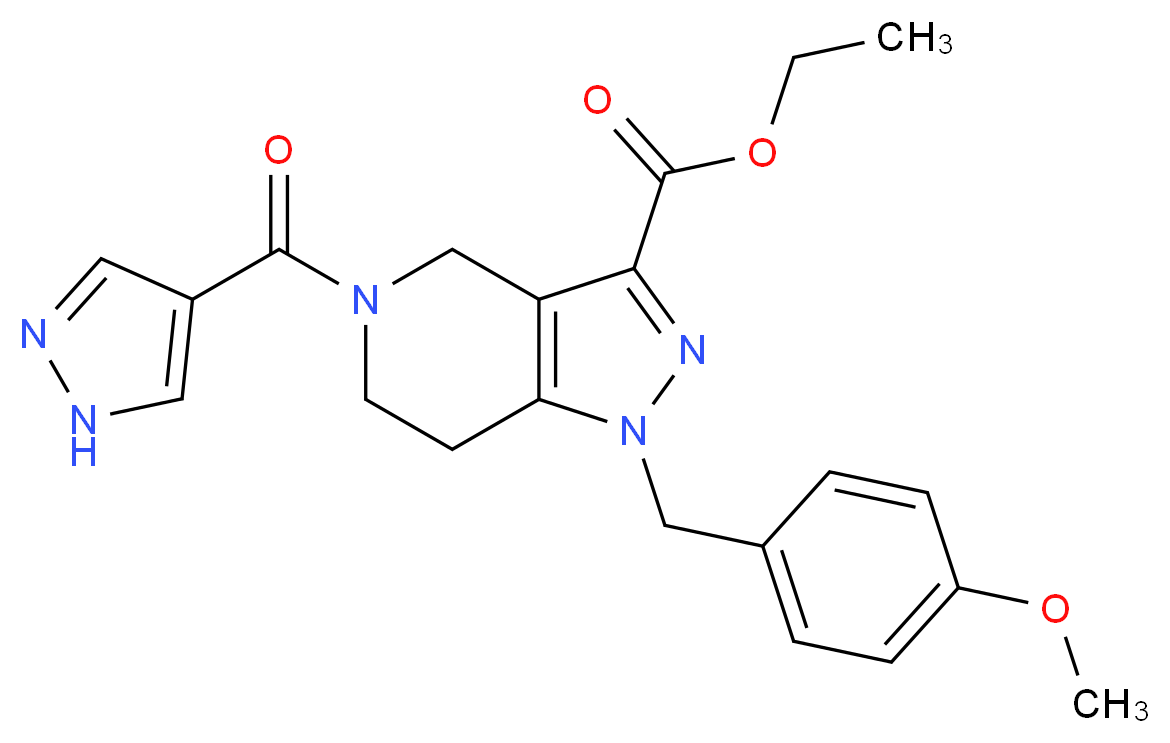 ethyl 1-(4-methoxybenzyl)-5-(1H-pyrazol-4-ylcarbonyl)-4,5,6,7-tetrahydro-1H-pyrazolo[4,3-c]pyridine-3-carboxylate_分子结构_CAS_)