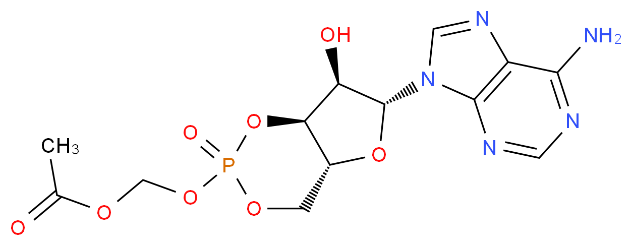 {[(4aR,6R,7R,7aS)-6-(6-amino-9H-purin-9-yl)-7-hydroxy-2-oxo-hexahydro-1,3,5,2λ<sup>5</sup>-furo[3,2-d][1,3,2λ<sup>5</sup>]dioxaphosphinin-2-yl]oxy}methyl acetate_分子结构_CAS_159764-93-9