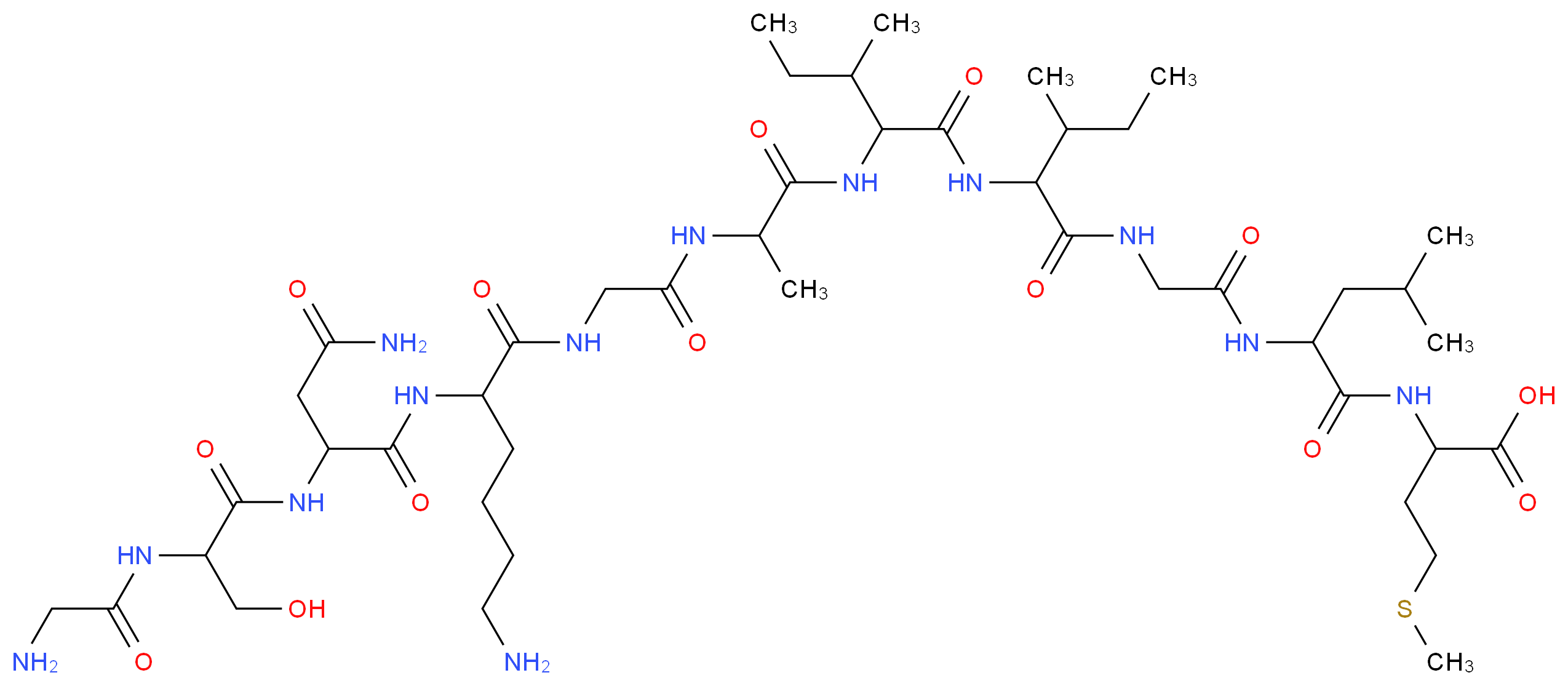 2-(2-{2-[2-(2-{2-[2-(6-amino-2-{2-[2-(2-aminoacetamido)-3-hydroxypropanamido]-3-carbamoylpropanamido}hexanamido)acetamido]propanamido}-3-methylpentanamido)-3-methylpentanamido]acetamido}-4-methylpentanamido)-4-(methylsulfanyl)butanoic acid_分子结构_CAS_131602-53-4