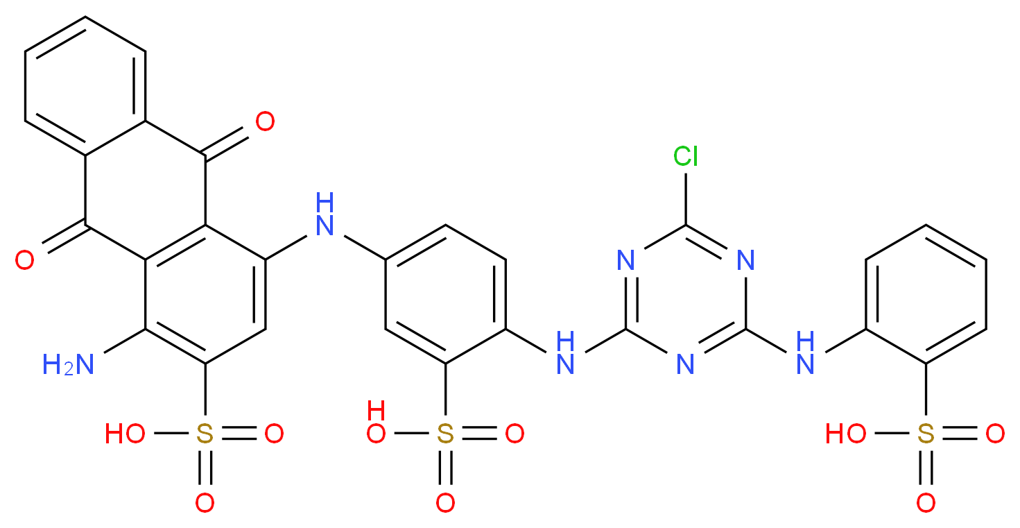 1-amino-4-{[4-({4-chloro-6-[(2-sulfophenyl)amino]-1,3,5-triazin-2-yl}amino)-3-sulfophenyl]amino}-9,10-dioxo-9,10-dihydroanthracene-2-sulfonic acid_分子结构_CAS_84166-13-2