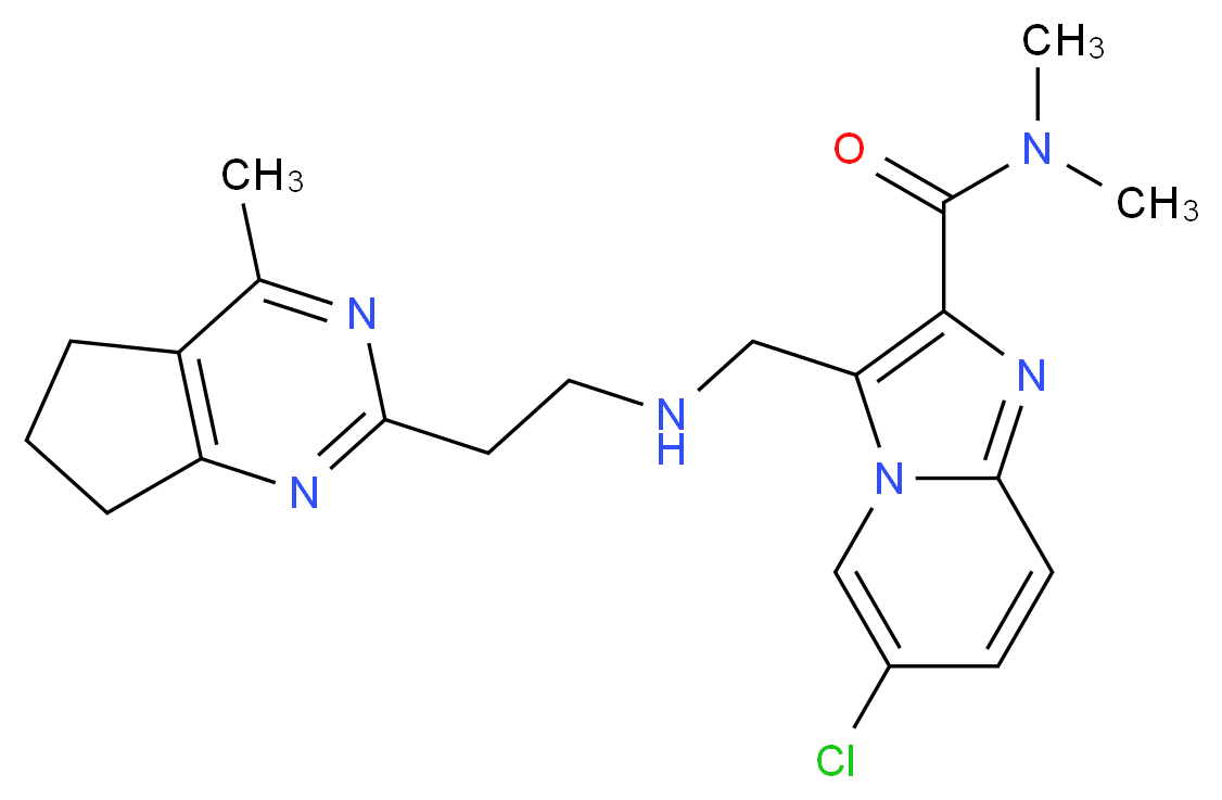 6-chloro-N,N-dimethyl-3-({[2-(4-methyl-6,7-dihydro-5H-cyclopenta[d]pyrimidin-2-yl)ethyl]amino}methyl)imidazo[1,2-a]pyridine-2-carboxamide_分子结构_CAS_)