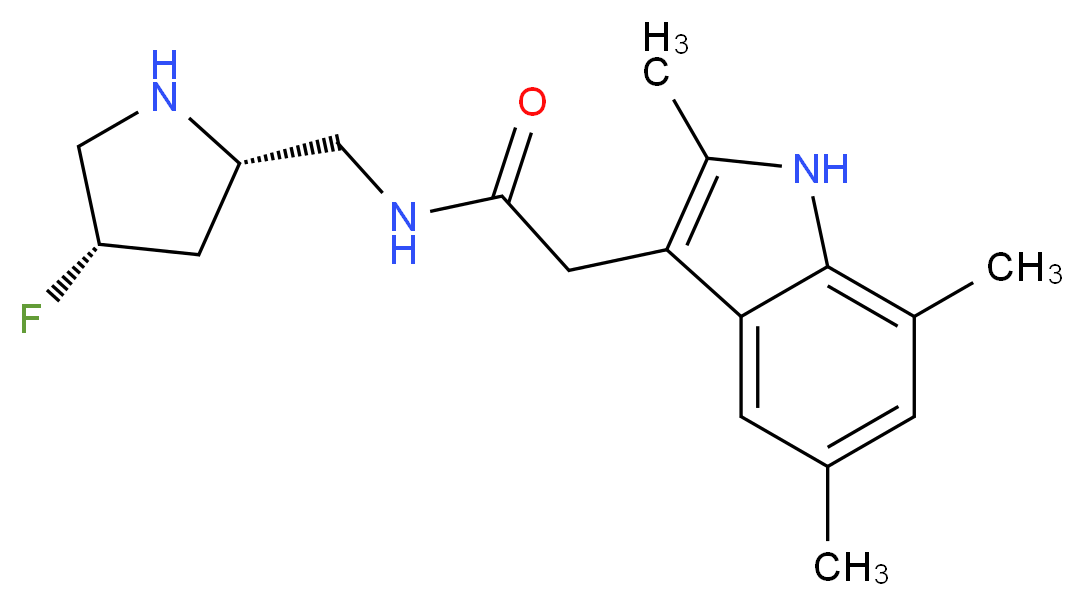 N-{[(2S,4S)-4-fluoro-2-pyrrolidinyl]methyl}-2-(2,5,7-trimethyl-1H-indol-3-yl)acetamide_分子结构_CAS_)