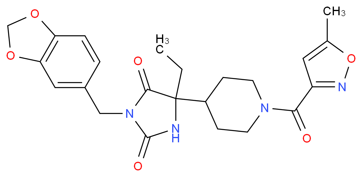 3-(1,3-benzodioxol-5-ylmethyl)-5-ethyl-5-{1-[(5-methyl-3-isoxazolyl)carbonyl]-4-piperidinyl}-2,4-imidazolidinedione_分子结构_CAS_)