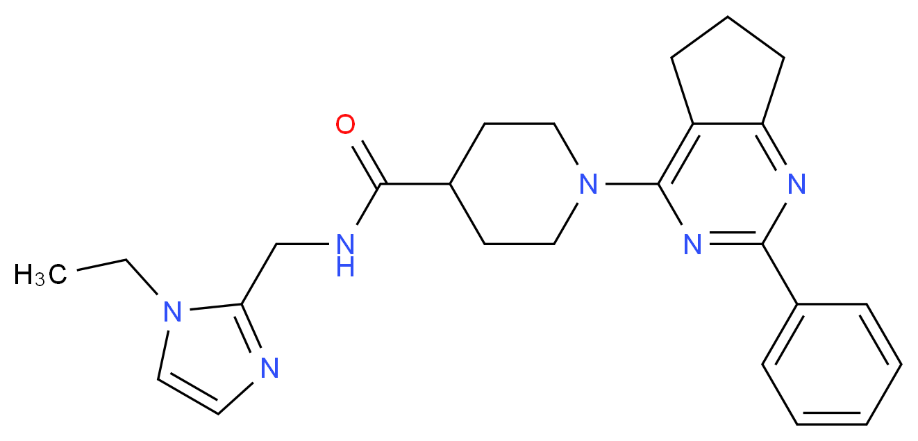 N-[(1-ethyl-1H-imidazol-2-yl)methyl]-1-(2-phenyl-6,7-dihydro-5H-cyclopenta[d]pyrimidin-4-yl)-4-piperidinecarboxamide_分子结构_CAS_)