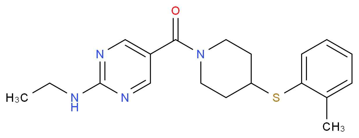 N-ethyl-5-({4-[(2-methylphenyl)thio]-1-piperidinyl}carbonyl)-2-pyrimidinamine_分子结构_CAS_)
