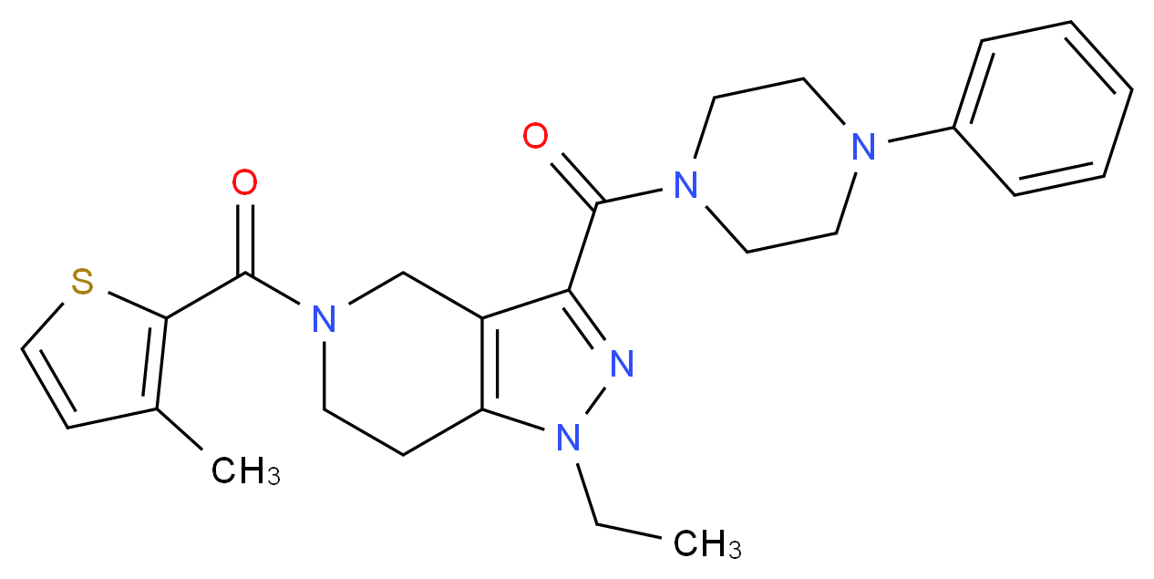 1-ethyl-5-[(3-methyl-2-thienyl)carbonyl]-3-[(4-phenyl-1-piperazinyl)carbonyl]-4,5,6,7-tetrahydro-1H-pyrazolo[4,3-c]pyridine_分子结构_CAS_)