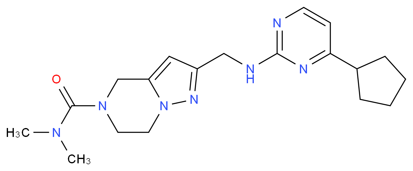 2-{[(4-cyclopentylpyrimidin-2-yl)amino]methyl}-N,N-dimethyl-6,7-dihydropyrazolo[1,5-a]pyrazine-5(4H)-carboxamide_分子结构_CAS_)