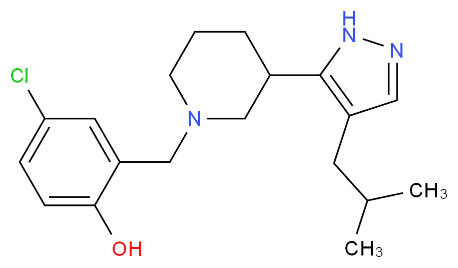 4-chloro-2-{[3-(4-isobutyl-1H-pyrazol-5-yl)-1-piperidinyl]methyl}phenol_分子结构_CAS_)