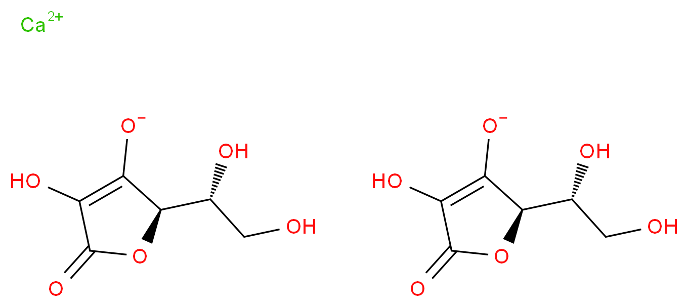 calcium bis((2R)-2-[(1R)-1,2-dihydroxyethyl]-4-hydroxy-5-oxo-2,5-dihydrofuran-3-olate)_分子结构_CAS_99552-34-8