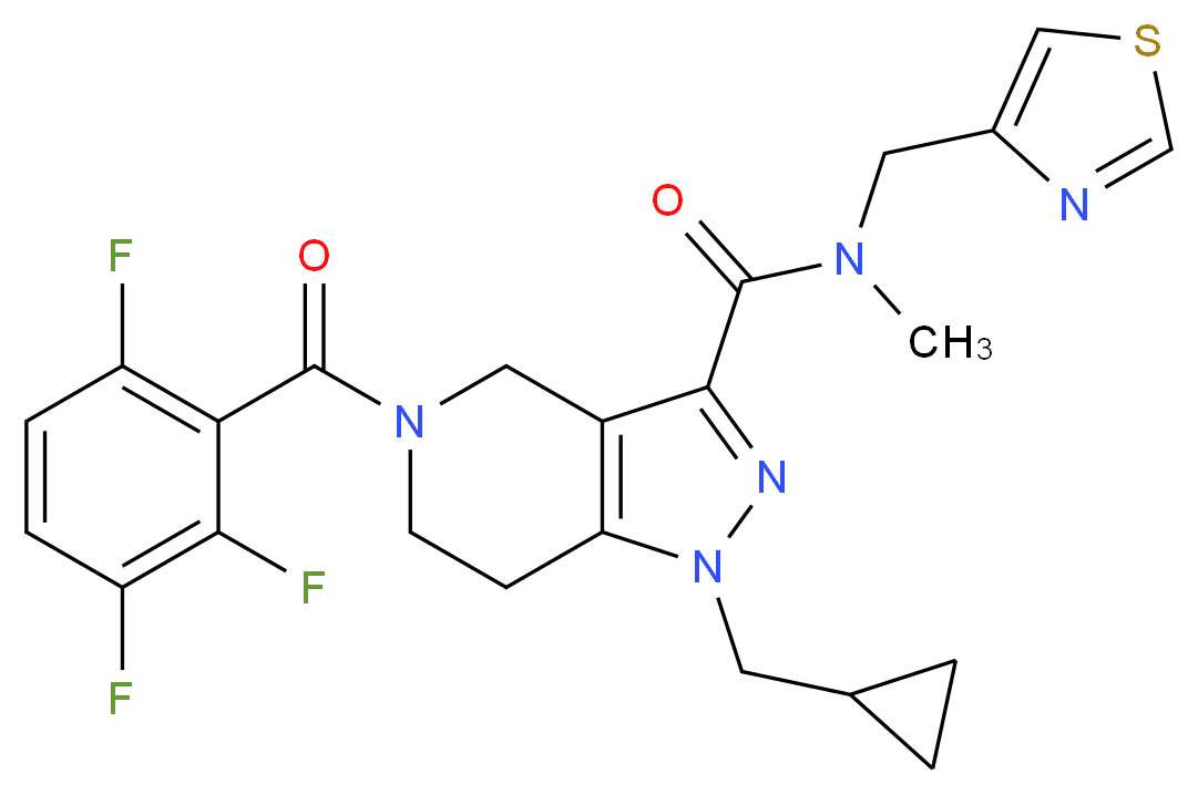 1-(cyclopropylmethyl)-N-methyl-N-(1,3-thiazol-4-ylmethyl)-5-(2,3,6-trifluorobenzoyl)-4,5,6,7-tetrahydro-1H-pyrazolo[4,3-c]pyridine-3-carboxamide_分子结构_CAS_)