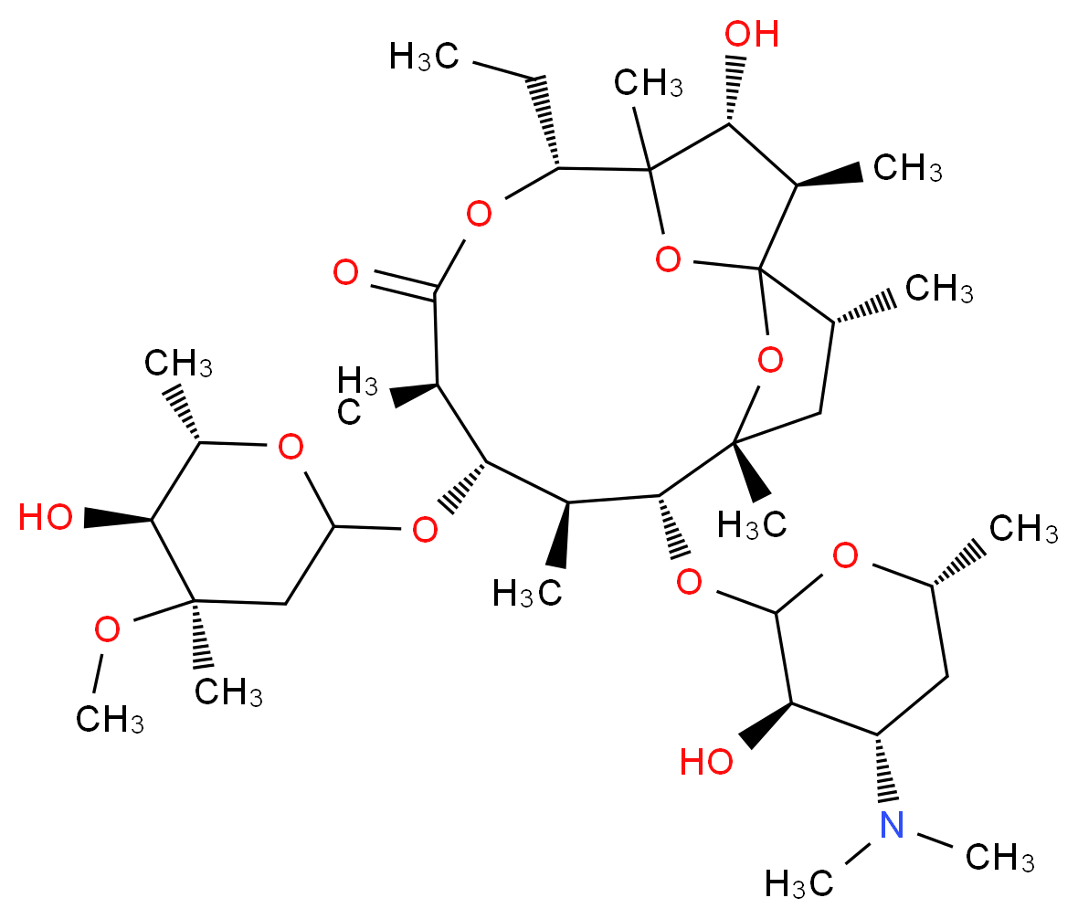 (2R,3R,5R,8R,9S,10S,11R,12R,14R)-11-{[(3R,4S,6R)-4-(dimethylamino)-3-hydroxy-6-methyloxan-2-yl]oxy}-5-ethyl-3-hydroxy-9-{[(4R,5S,6S)-5-hydroxy-4-methoxy-4,6-dimethyloxan-2-yl]oxy}-2,4,8,10,12,14-hexamethyl-6,15,16-trioxatricyclo[10.2.1.1<sup>1</sup>,<sup>4</sup>]hexadecan-7-one_分子结构_CAS_23893-13-2