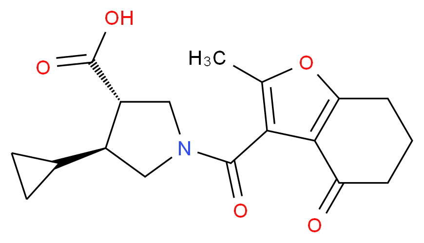 (3S*,4S*)-4-cyclopropyl-1-[(2-methyl-4-oxo-4,5,6,7-tetrahydro-1-benzofuran-3-yl)carbonyl]pyrrolidine-3-carboxylic acid_分子结构_CAS_)