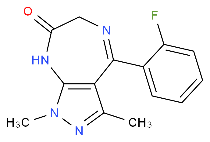 4-(2-fluorophenyl)-1,3-dimethyl-1H,6H,7H,8H-pyrazolo[3,4-e][1,4]diazepin-7-one_分子结构_CAS_31271-94-0