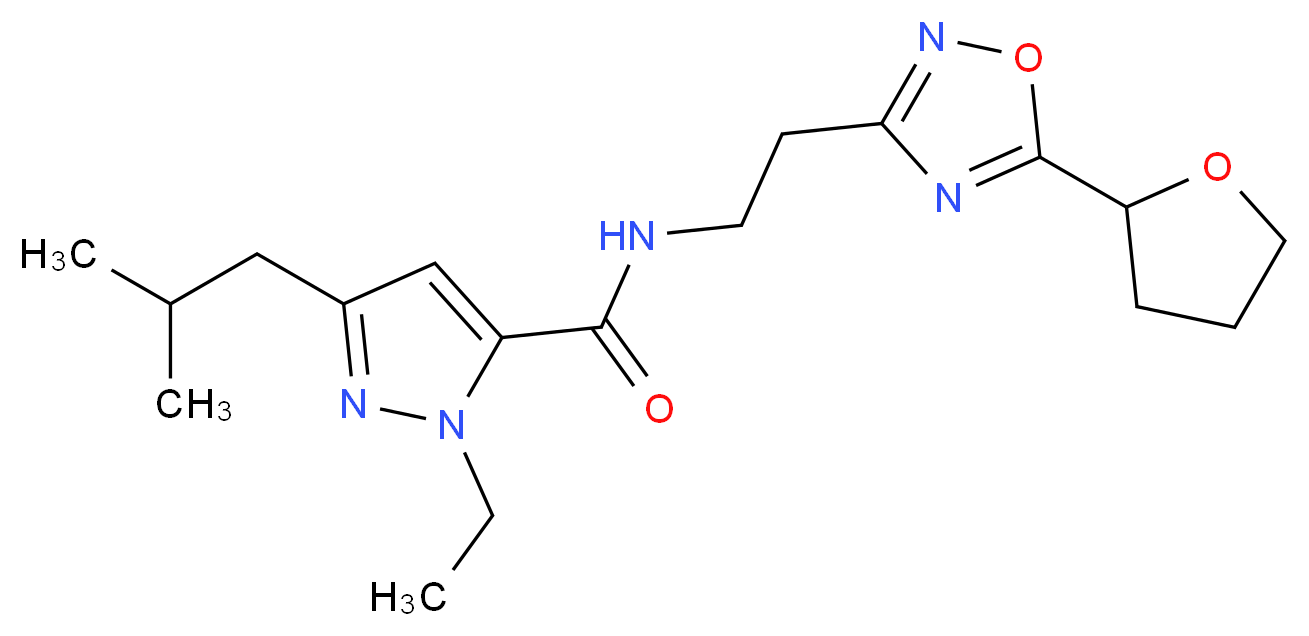 1-ethyl-3-isobutyl-N-{2-[5-(tetrahydro-2-furanyl)-1,2,4-oxadiazol-3-yl]ethyl}-1H-pyrazole-5-carboxamide_分子结构_CAS_)