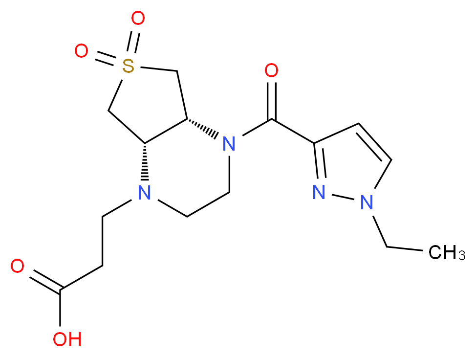 3-[(4aR*,7aS*)-4-[(1-ethyl-1H-pyrazol-3-yl)carbonyl]-6,6-dioxidohexahydrothieno[3,4-b]pyrazin-1(2H)-yl]propanoic acid_分子结构_CAS_)